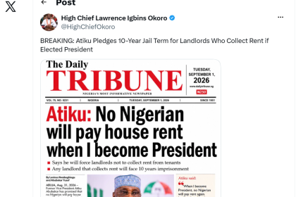 Atiku Pledges 10-Year Jail Term for Landlords Who Collect Rent if Elected President